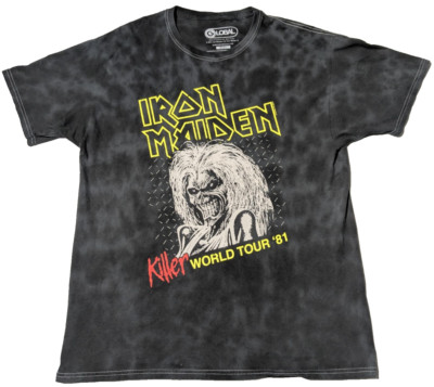 IRON MAIDEN Killer World Tour 1981 Retro Black Dye T-Shirt - Men Oversized Small
