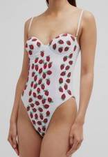 $301 Oceanus Women's White Alice Beaded Strawberry One-Piece Swimsuit Size XXL