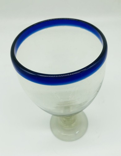 Mexican Blue Rim Footed 7” Wine Goblet Hand Blown Glass Mimosa -Replacement- A3 - Bild 6 von 6