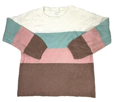 Hailey & Co Wool Bld Knit Sweater Spumoni Striped Womens Large Cozy Pullover EUC