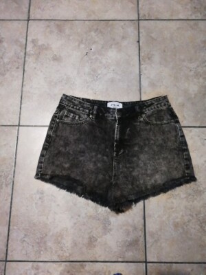 Ladies Black Denim Jean Shorts With Frayed Hem Size 14 UK