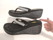 Volatile Women s Studded Rhinestone Black Flip Flop Thong Wedge Sandals Size 8