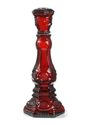 Set Of 2 Avon 1876 Cape Cod Collection Ruby Red Glass Candle Sticks Holders 8.5''