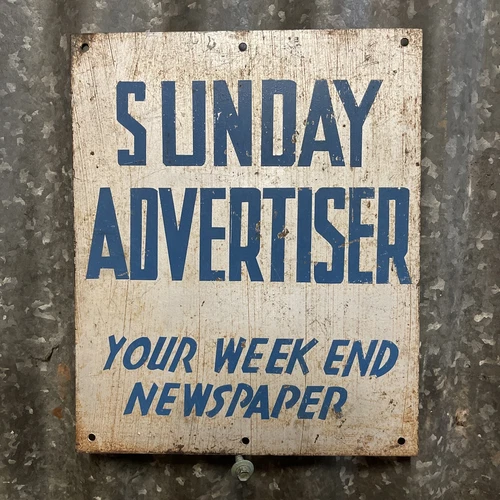 THE ADVERTISER NEWSPAPER Genuine Australian Vintage Screen Printed Tin Sign
