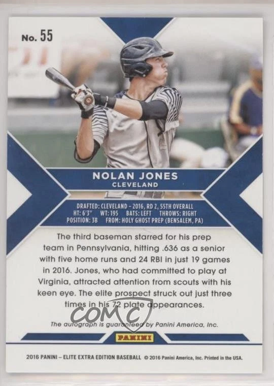 2016 Panini Elite Extra Edition Aspirations Blue Auto /50 Nolan Jones #55 Auto - Image 2 of 2
