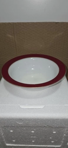 Vintage Pryex Serving Bowl Royal Burgundy Rim With Milk Glass Body