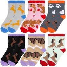 6 Pairs Christmas Fuzzy Socks Bulk Slipper Warm Sleeping Socks for Women Men ...