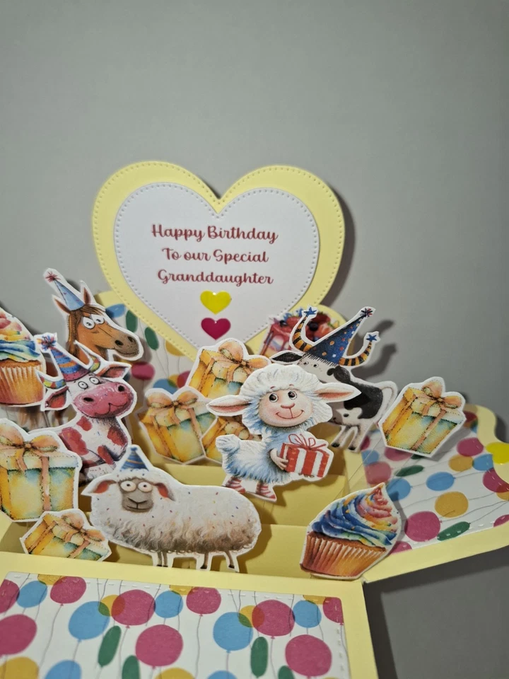 Handmade Granddaughter Birthday Card.  Personalised pop up design.  - Image 2 of 4