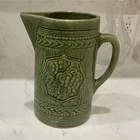 Vintage Green McCoy Pottery Pitcher Grape Pattern Rustic Farmhouse Ceramic Vase