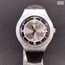 SWATCH Silver-Black Men's Stainless Steel 35mm Quartz Watch