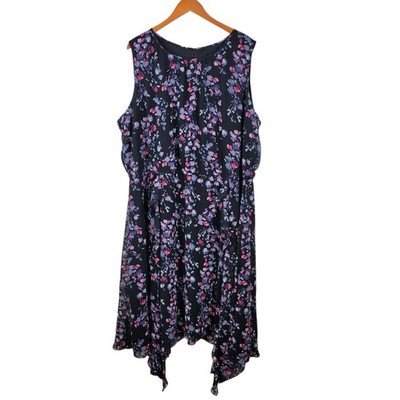 lane bryant party dresses Lane Bryant Party Dress Plus Size 28 28W Floral Ruffle Midi Chiffon Black  Pink