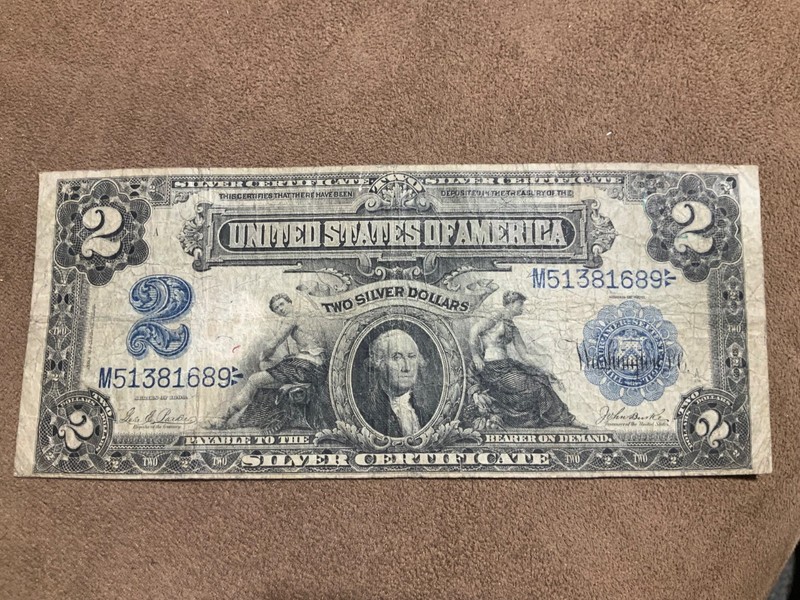 1899 $2 Silver Certificate Mini Porthole Circulated