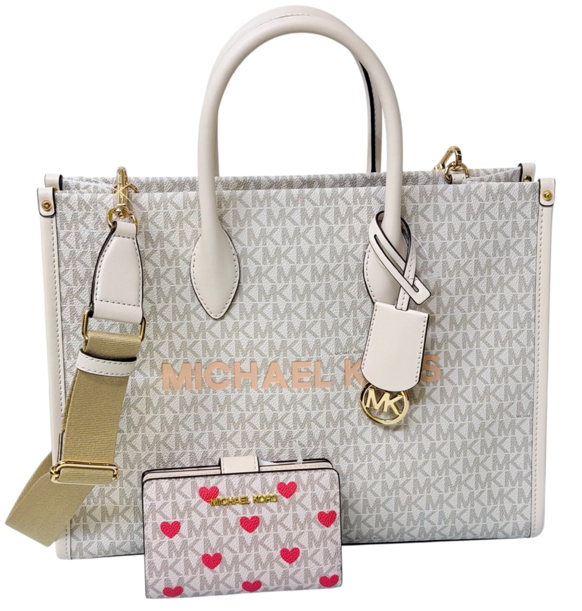 Michael Kors Mirella Medium Tote Signature Logo MK Bag + Wallet