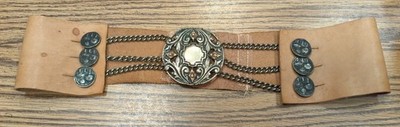 Vintage Argentinian Handmade Leather Gaucho Belt With Mixed Metal Copper Pretty!