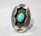 Vintage Handmade Navajo Sterling Silver Turquoise Shadowbox Ring Size 5 1/2 K911