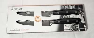 New In Box Master Chef The TV Series Set of 2 Steak Knives 4.5'' Black Handles