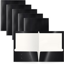 2 Pocket Glossy Laminated Black Paper Folders Letter Size Portfolios Box of 25