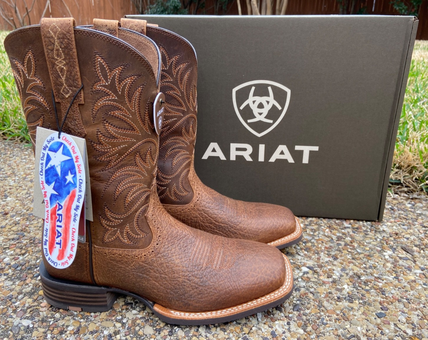 S Ariat Oakwood Brown Leather Square Toe Western Cowboy Boots 10053566