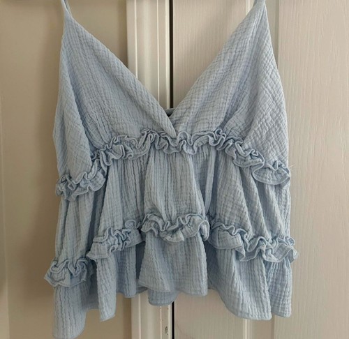 Papermoon Blue Cotton Ruffle Tiered Lightweight Camisole Top, Women's M
