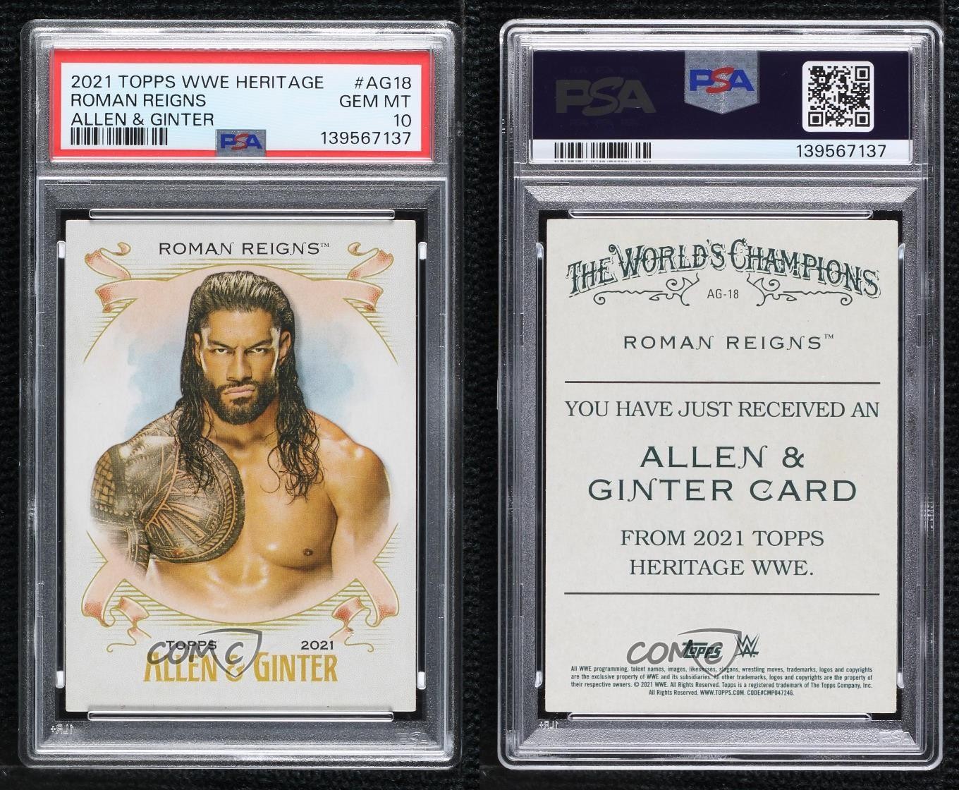 2021 Topps Heritage WWE Allen & Ginter Roman Reigns #AG-18 PSA 10 GEM MT view 3