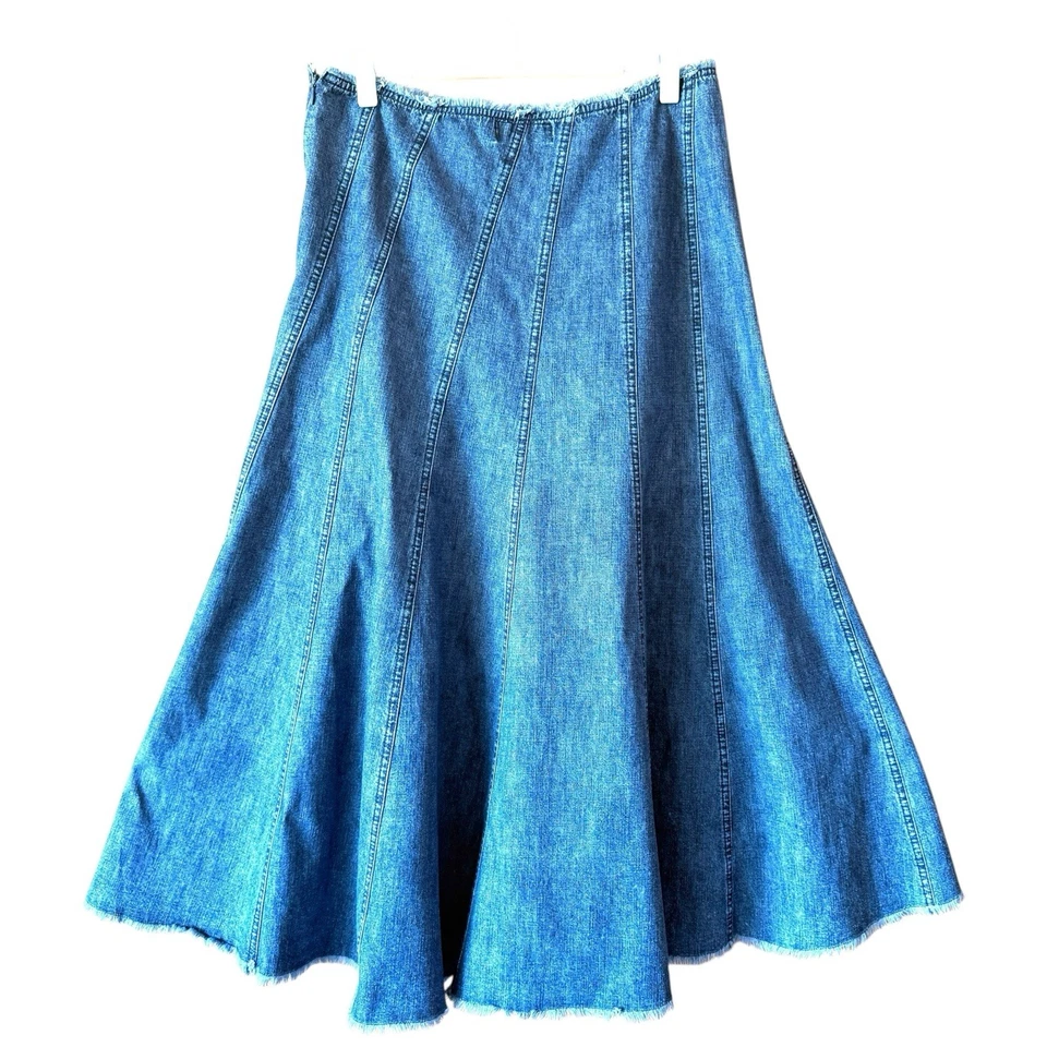 Falda vaquera David Lawrence para mujer talla 10 azul algodón acampanada longitud media borde crudo Foto 2 de 4