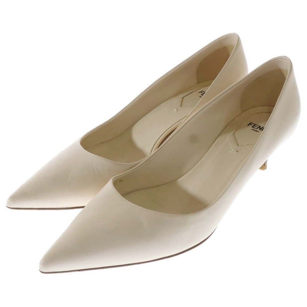 Fendi Pointed Toe Leather Heel Pumps Shoes Beige Women'S thumbnail 2