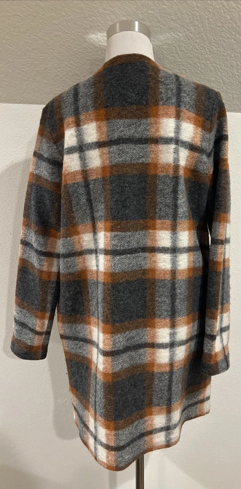 Max Studio Wool Blend Plaid Open Front Coat Women’s Size S Gray Rust - Image 4 of 4