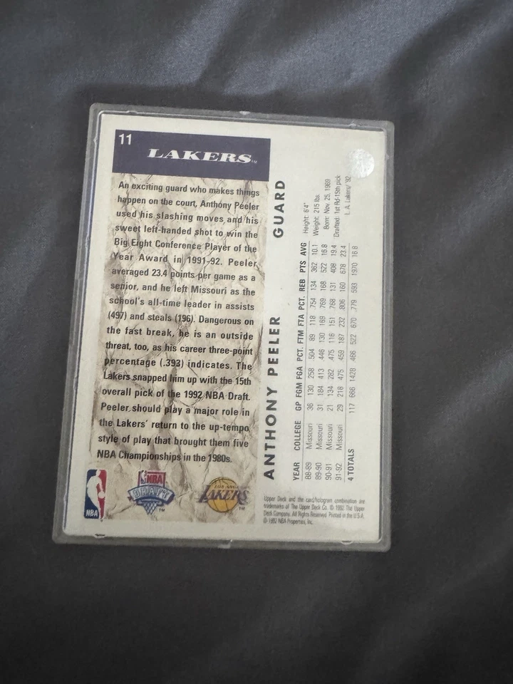 1992-93 Upper Deck - Anthony Peeler #11 (RC) Autographed Card - Image 3 of 3