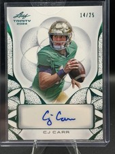 2024 Leaf Trinity Green Color Match CJ Carr Auto /25 Notre Dame Fighting Irish