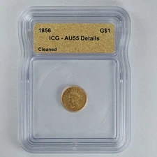 1856 Slanted 5 Indian Princess Head Gold Dollar G$1 ICG AU55 Details Cleaned