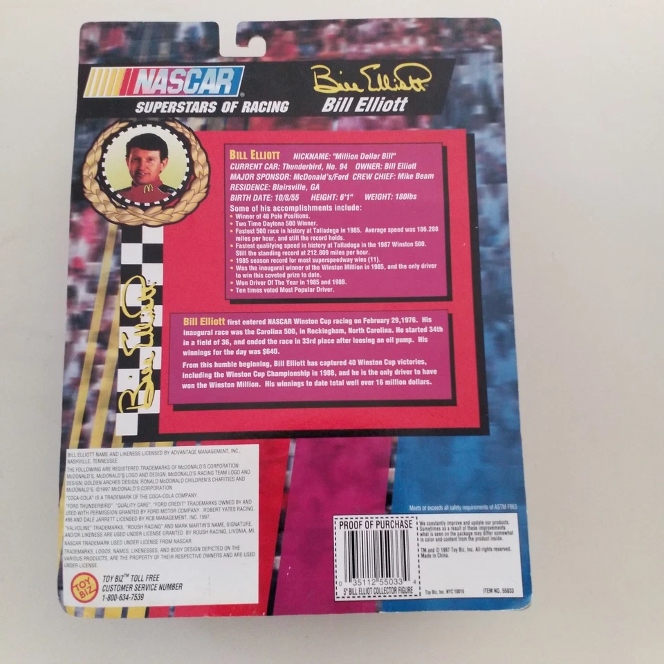 Vtg Toy Biz Bill Elliott Figure McDonalds Fleer card special edition 1997 - Image 2 of 4