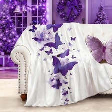 Butterfly Blanket 80"X 60", Super Soft Girly Throw Blanket, Purple Butterflie...