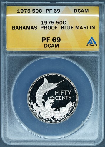 1975 Bahamas Silver 50c Blue Marlin PF 69 DCAM
