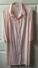 Vanity Fair Button Front Robe House Coat Pink Nylon Womens Large Style Vintage