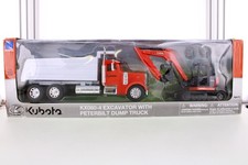 Peterbilt 379 Dump Truck W/ Kubota Excavatorr, Orange - New Ray R-23546 - 1/32