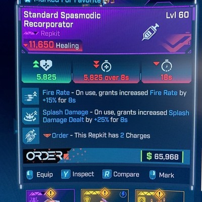 Borderlands 4 LVL 60 STANDARD REPKIT 2 CHARGES FIRE RATE/SPLASH All PLATFORMS