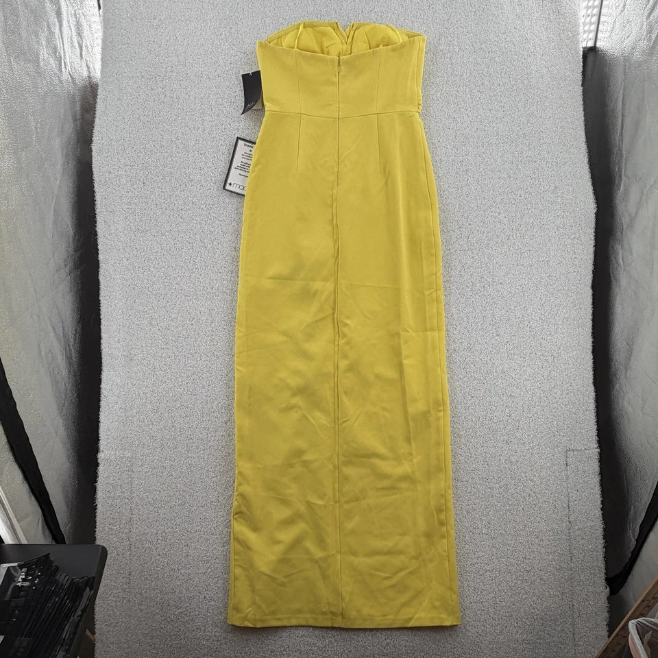 Vestido largo Aidan by Aidan Mattox para mujer 6 amarillo sin tirantes crepé abertura maxi Foto 2 de 4