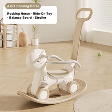 4-in-1 Baby Rocking Horse for Toddlers 1-3 Years   Ride-On Toy Push Rod Brown