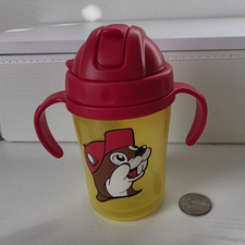 Yellow Red Plastic Sippy Cup 7 oz with Handles Straw beaver cup