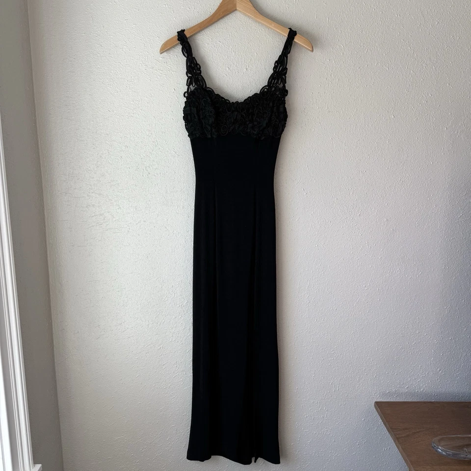 Винтажный 90-х Charlotte Russe розетка мягкий гот макси обтяжку платье черный Wms M - Изображение 4 из 4