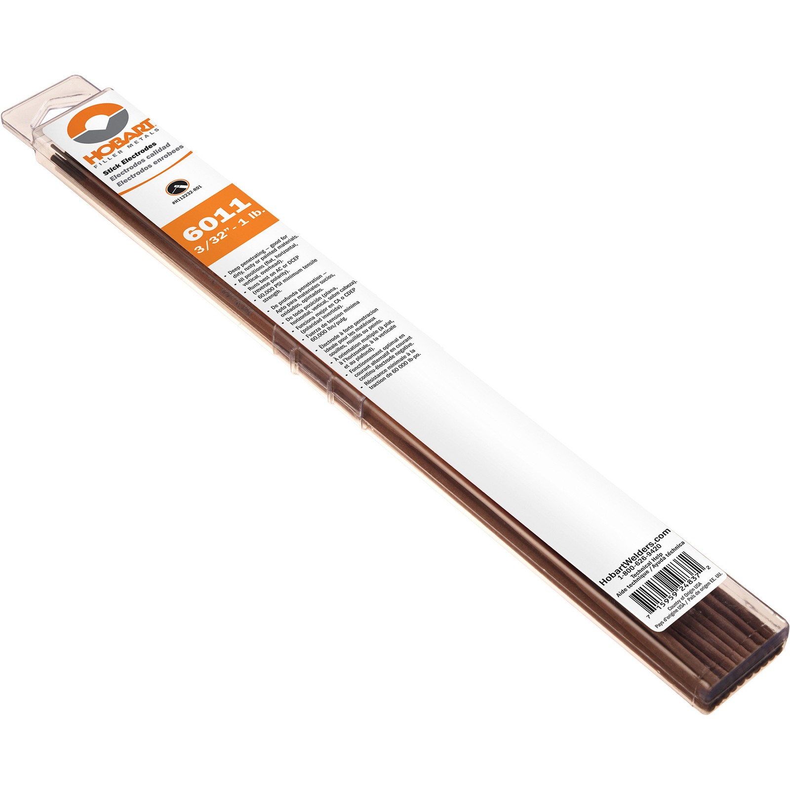 Hobart Filler Metals Stick Welding Electrodes, 6011, 3/32in. Dia. x 14in.L,