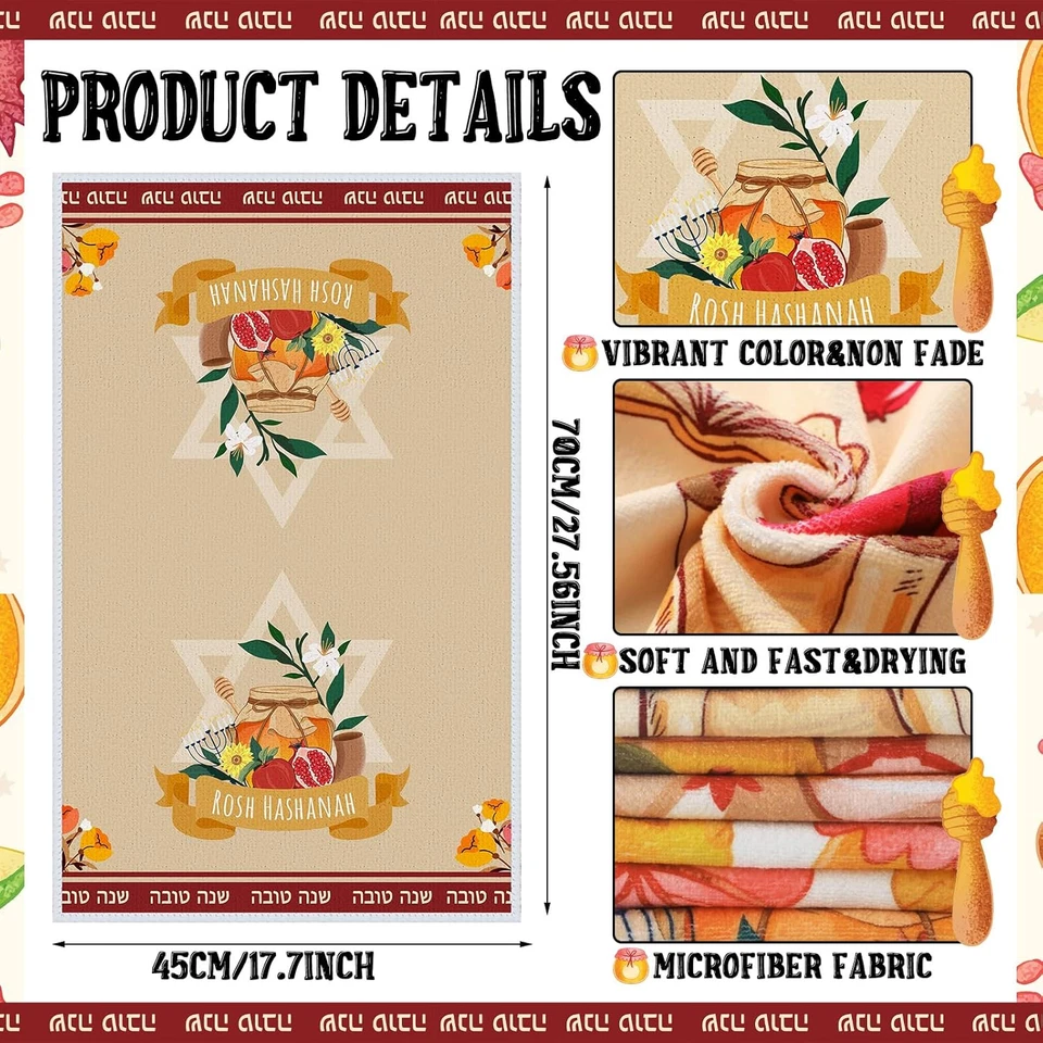 Rosh Hashanah Kitchen Towels Red Yellow Shana Tova Dish Towel Happy Rosh Hashana - Image 2 of 4