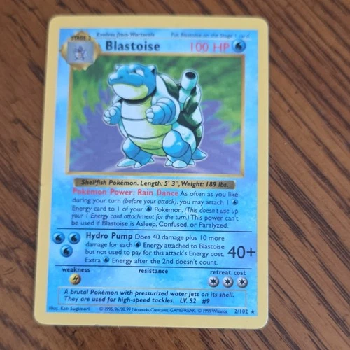 Pokémon Blastoise Base Set Holo Rare 2/102 100 HP English Card