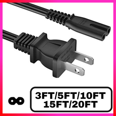 Lot of 2 Prong 2 Pin 2-Slot Plug Figure 8 AC Power Cable 3FT 5FT 10FT 15FT 20FT