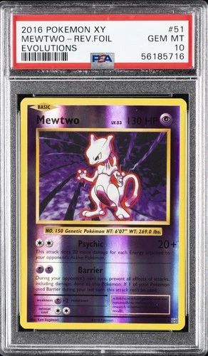 2016 POKEMON XY EVOLUTIONS #51 MEWTWO-REVERSE FOIL PSA 10
