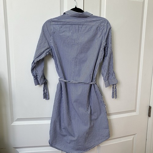 Alfred Sung Pinstripe Blue White Button Front Nautical Shirt Cotton Dress Small - Picture 5 of 6
