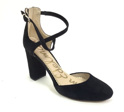 Sam Edelman Sz Simmons Suede Leather Cross Ankle Classic Pumps Black CB 