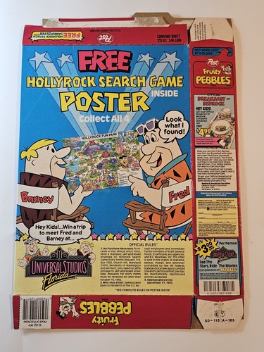 1991 POST FRUITY PEBBLES Empty CEREAL BOX Flat Hollywood Search Game Poster - Imagen 5 de 13