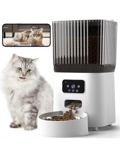 Automatic Cat Feeder with Camera, 1080P Live Video with Night Vision, 6L/25 Cups