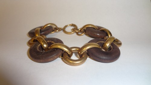 Antikes Holz & Messing Kreise Glieder Armband - Bild 4 von 6